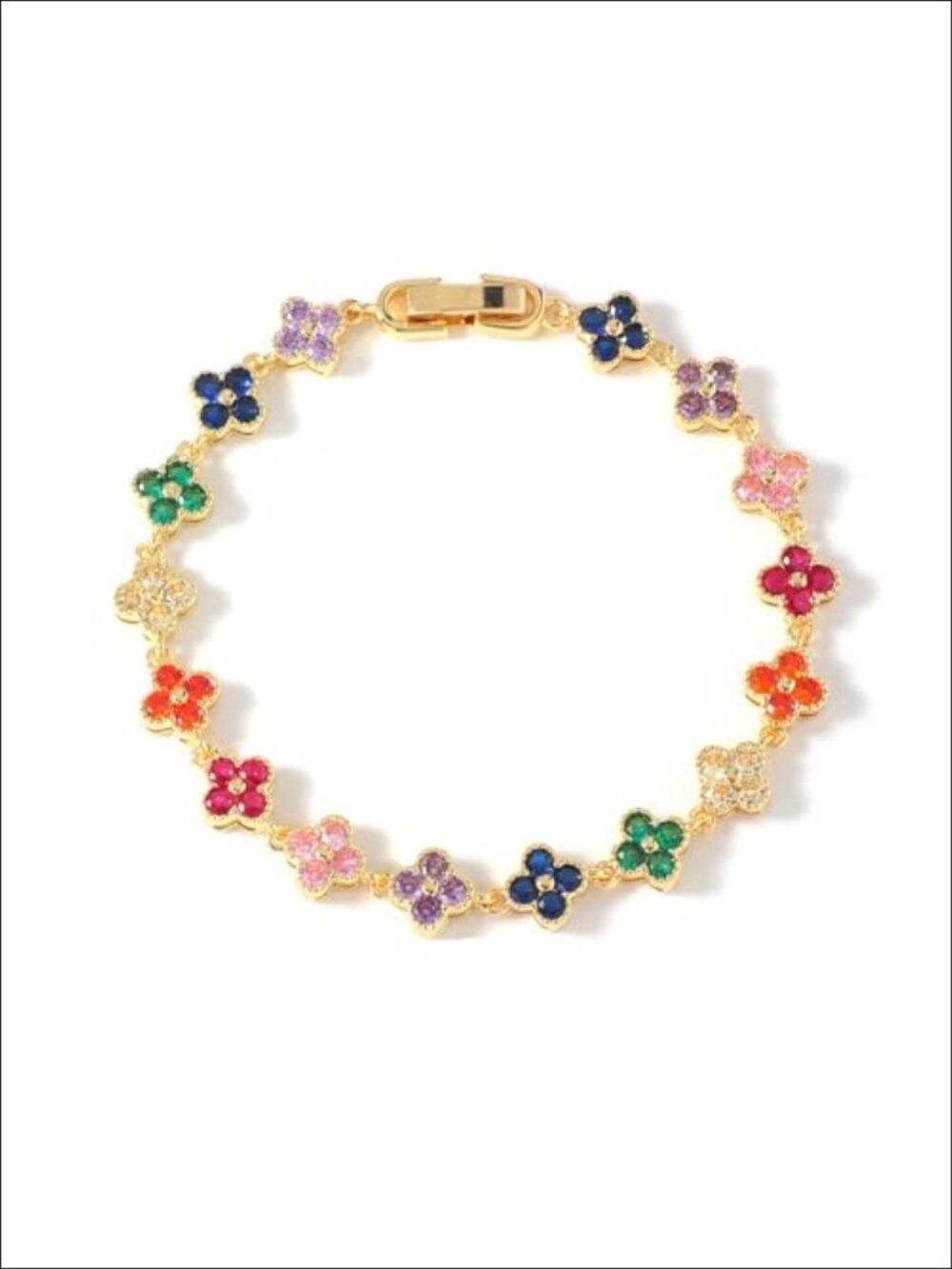 18K Gold Plated Clover Bracelet with Mother of Pearl and Crystal Accents